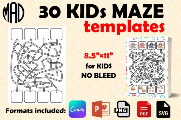 30 Kids Maze Templates: Curve Style #1 for Creative Projects