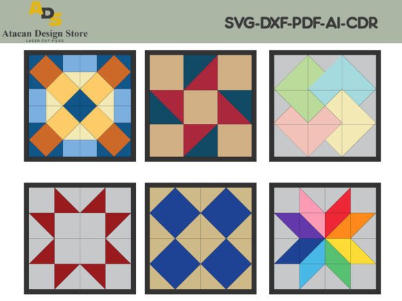 6 Barn Color Quilt Block Laser Templates for Crafters