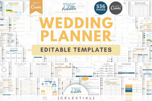 Wedding Planner Canva Templates | CELEST: A Complete Organizational Toolkit